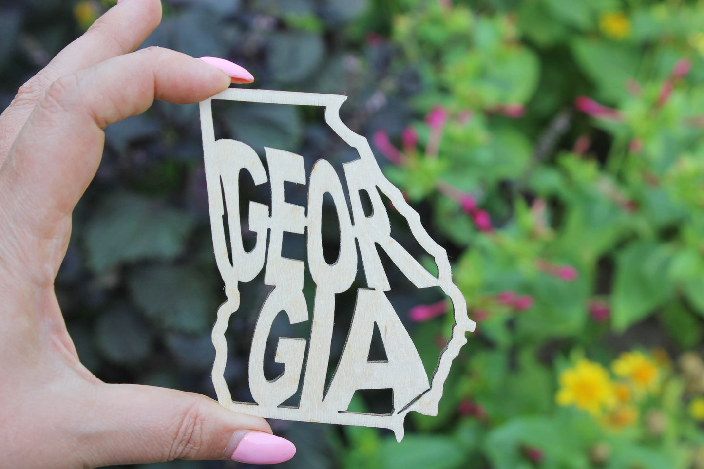 Georgia state inscription - Laser Cut - unfinished blank - 3.7 inches - Georgia Map Shape Text, Pattern, Stencil, Outline