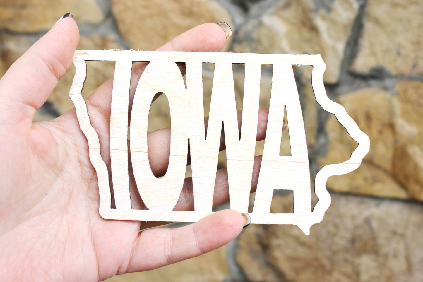 Iowa state inscription - Laser Cut - unfinished blank - 5.6 inches - Iowa Map Shape Text, Pattern, Stencil, Outline