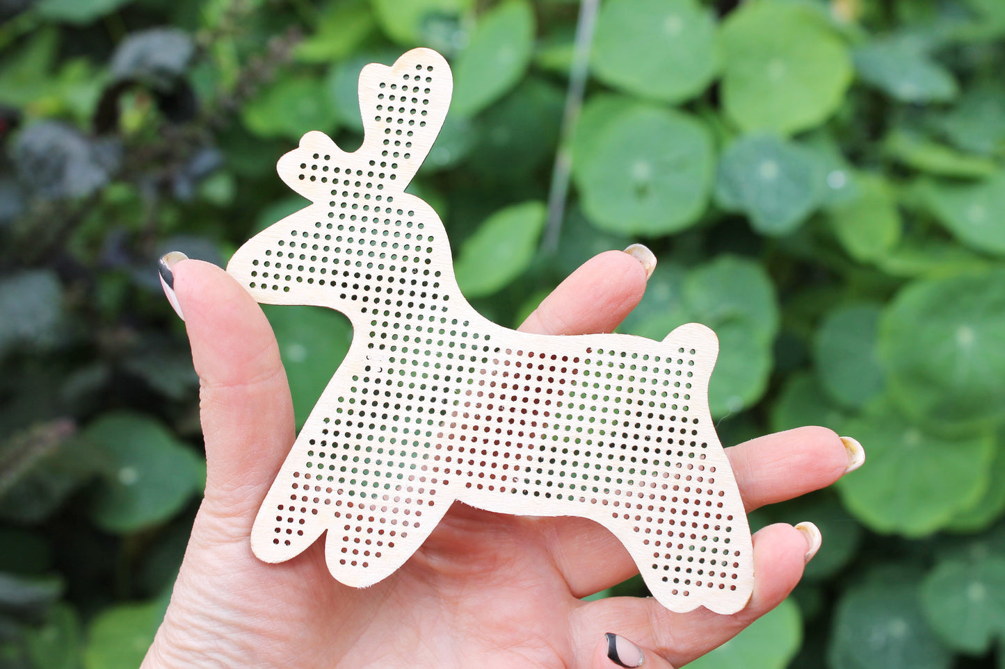 Santa's Deer - Christmas Deer - Cross stitch big blank 110 mm (4.4 inches) - New Year Wood blank - wooden cross stitch blank