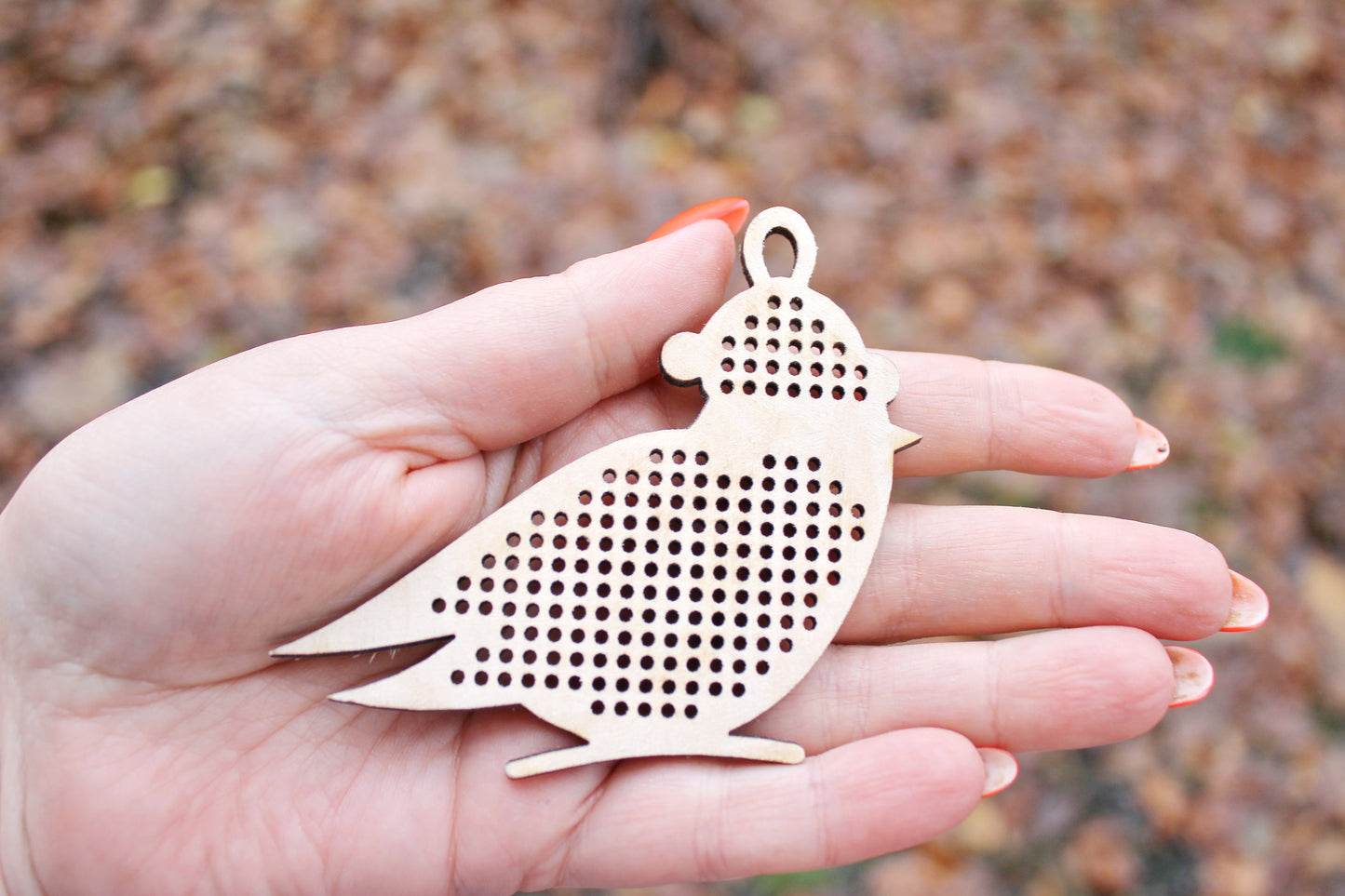 Bird in hat - Cross stitch pendant blank - 3.3 inches - Christmas bird - Wood Needlecraft Pendant - wooden cross stitch blank