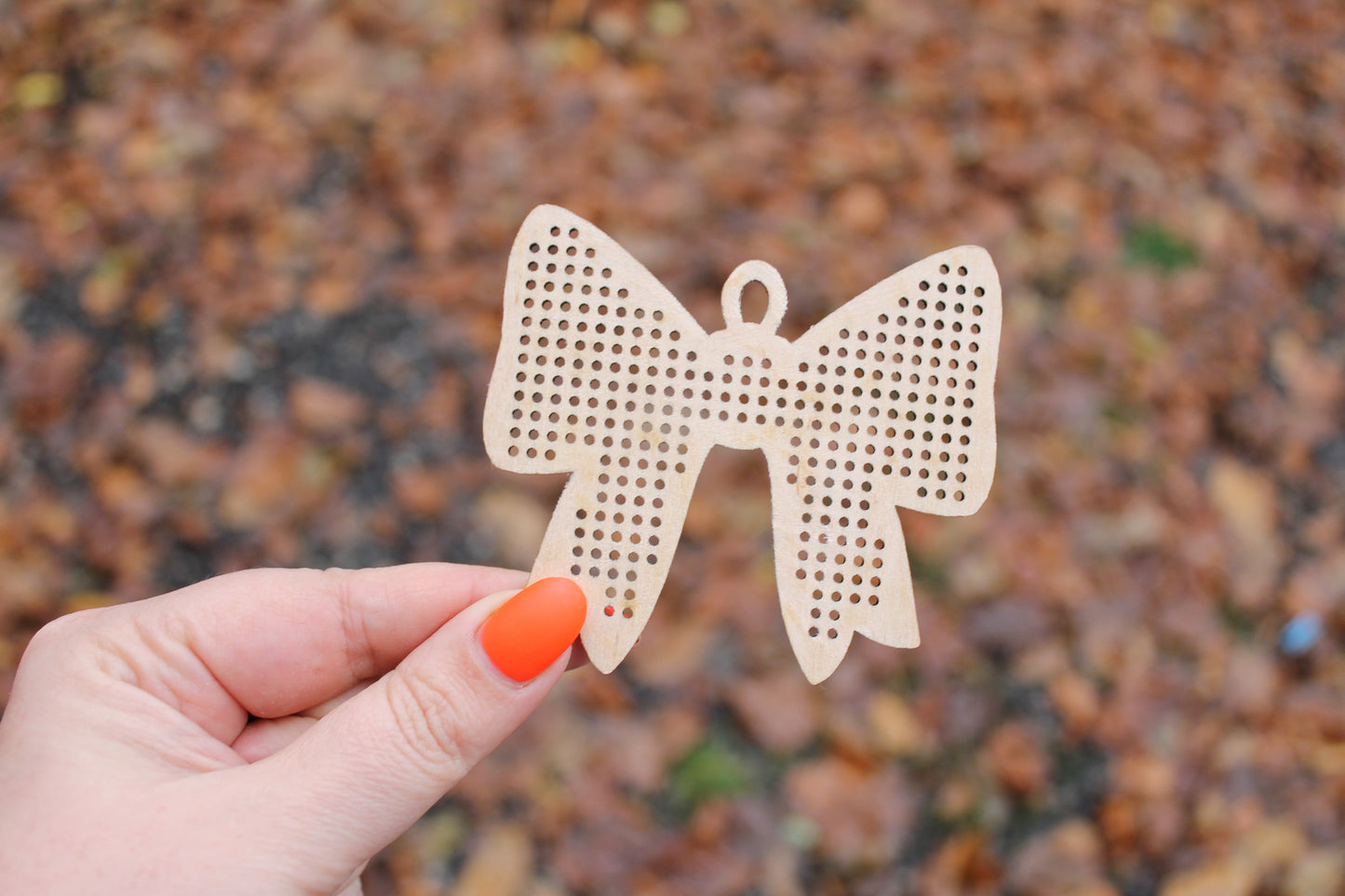 Bow Cross stitch pendant blank 3.3 inches - Christmas Tree Bow - blanks Wood Needlecraft Pendant - wooden cross stitch blank