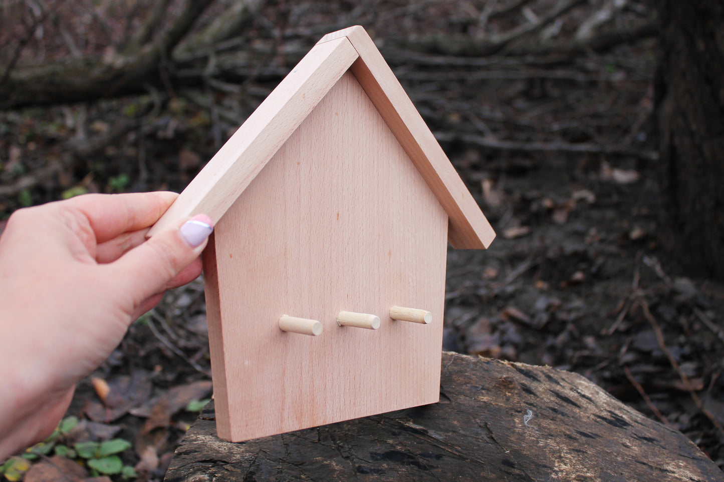 Key Holder made of beech wood - unfinished wood - key holder for 3 key - eco wood