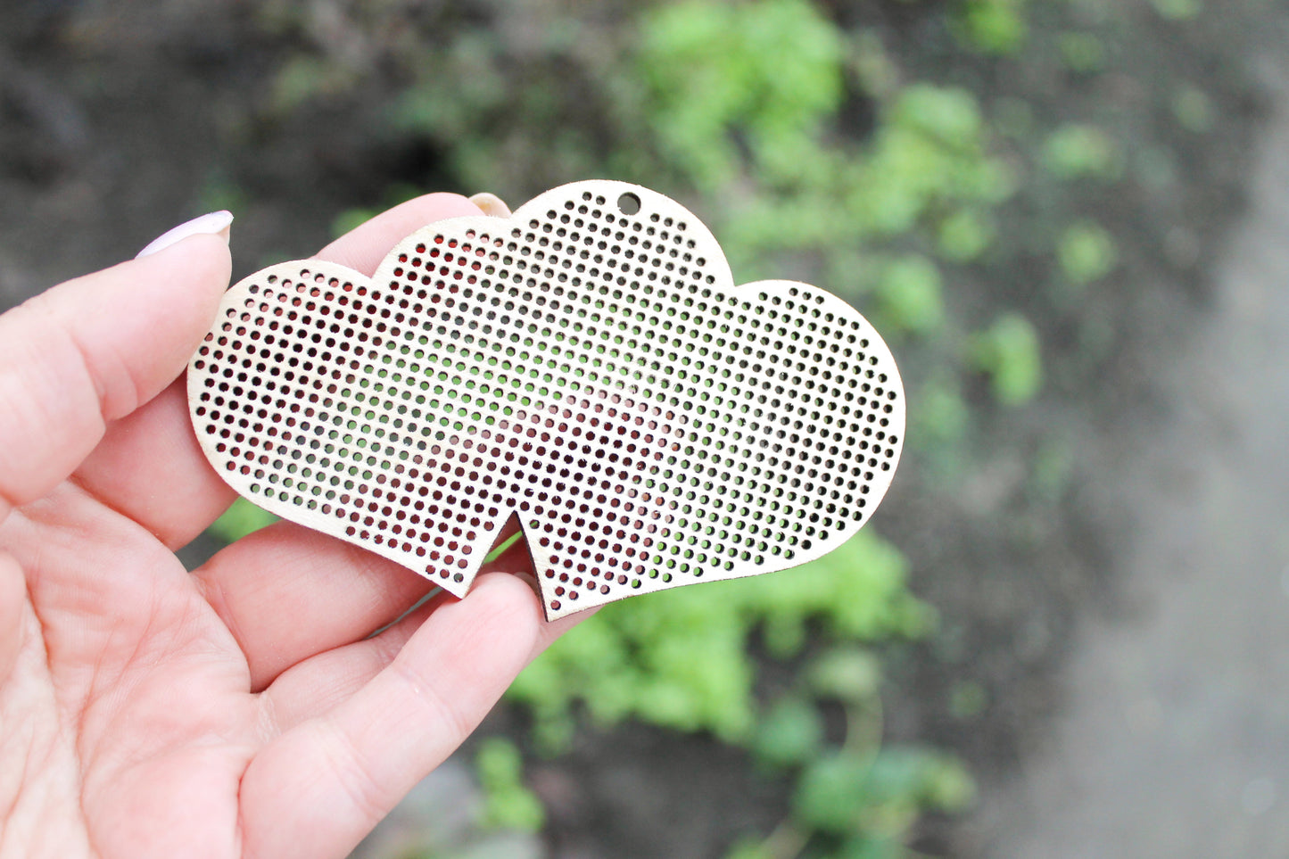 Double heart blank - Cross stitch pendant blank 3.9 inches - blanks Wood Needlecraft Pendant - wooden cross stitch blank