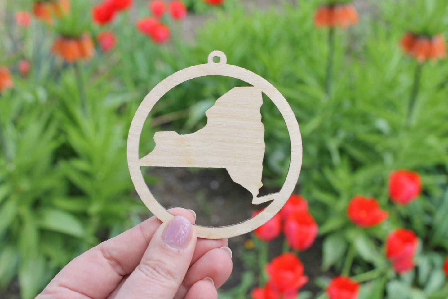 New York state pendant - Laser Cut - unfinished blank - 3.1 inches - New York Map Inside Circle