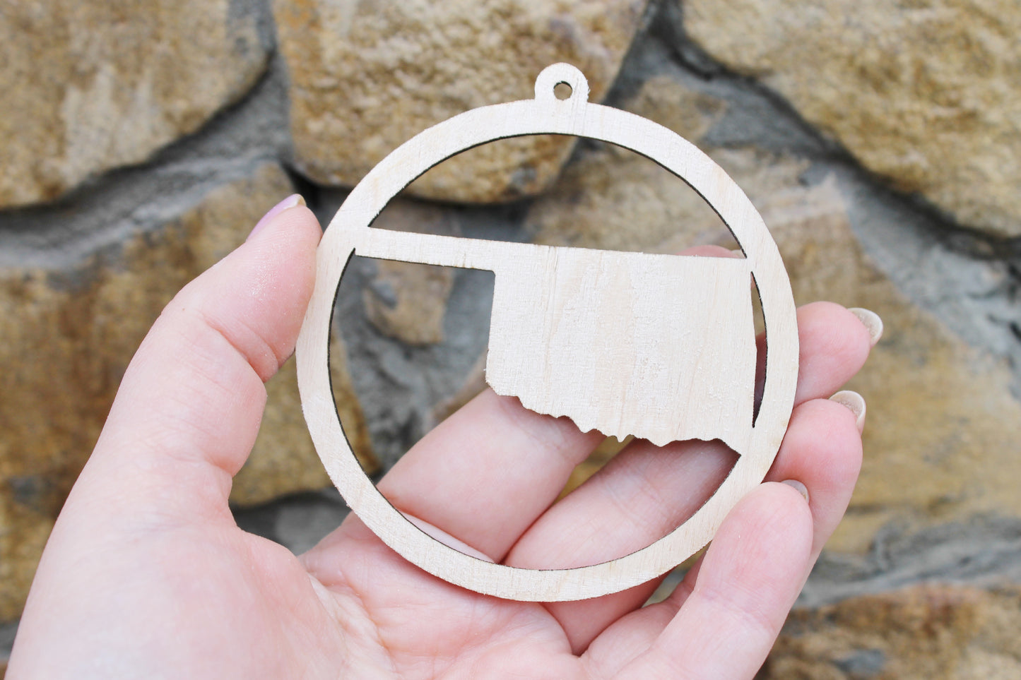 Oklahoma state pendant - Laser Cut - unfinished blank - 3.1 inches - Oklahoma Map Inside Circle