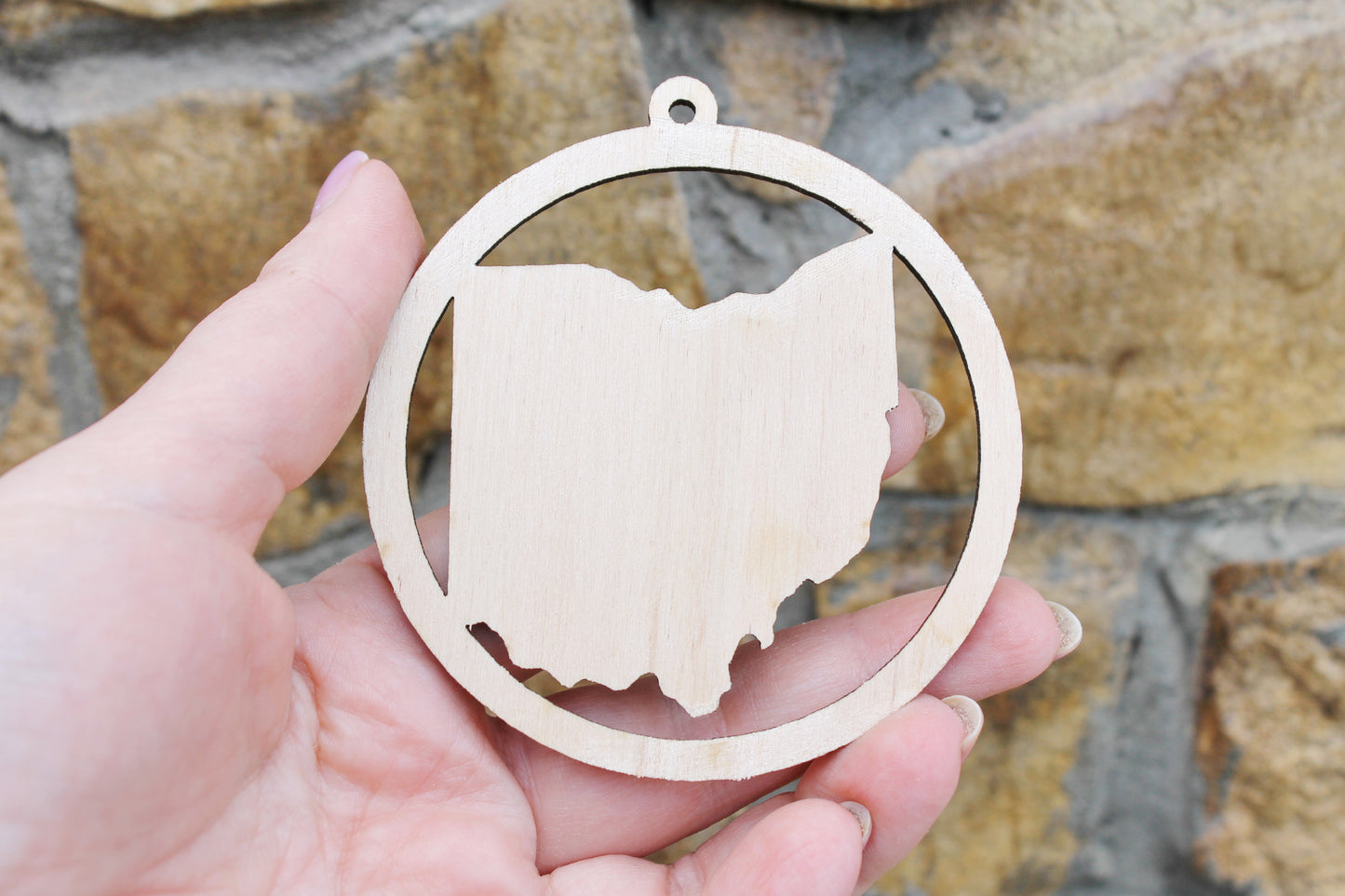 Ohio state pendant - Laser Cut - unfinished blank - 3.1 inches - Ohio Map Inside Circle
