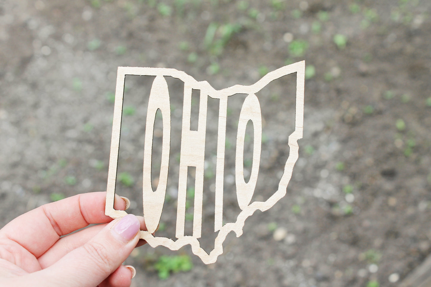 Ohio state inscription - Laser Cut - unfinished blank - 4.3 inches - Ohio Map Shape Text, Pattern, Stencil, Outline