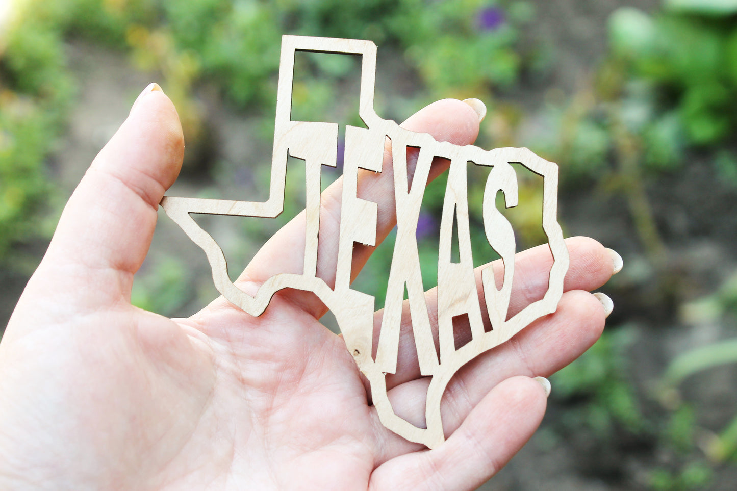 Texas state inscription - Laser Cut - unfinished blank - 4.1 inches - Texas Map Shape Text