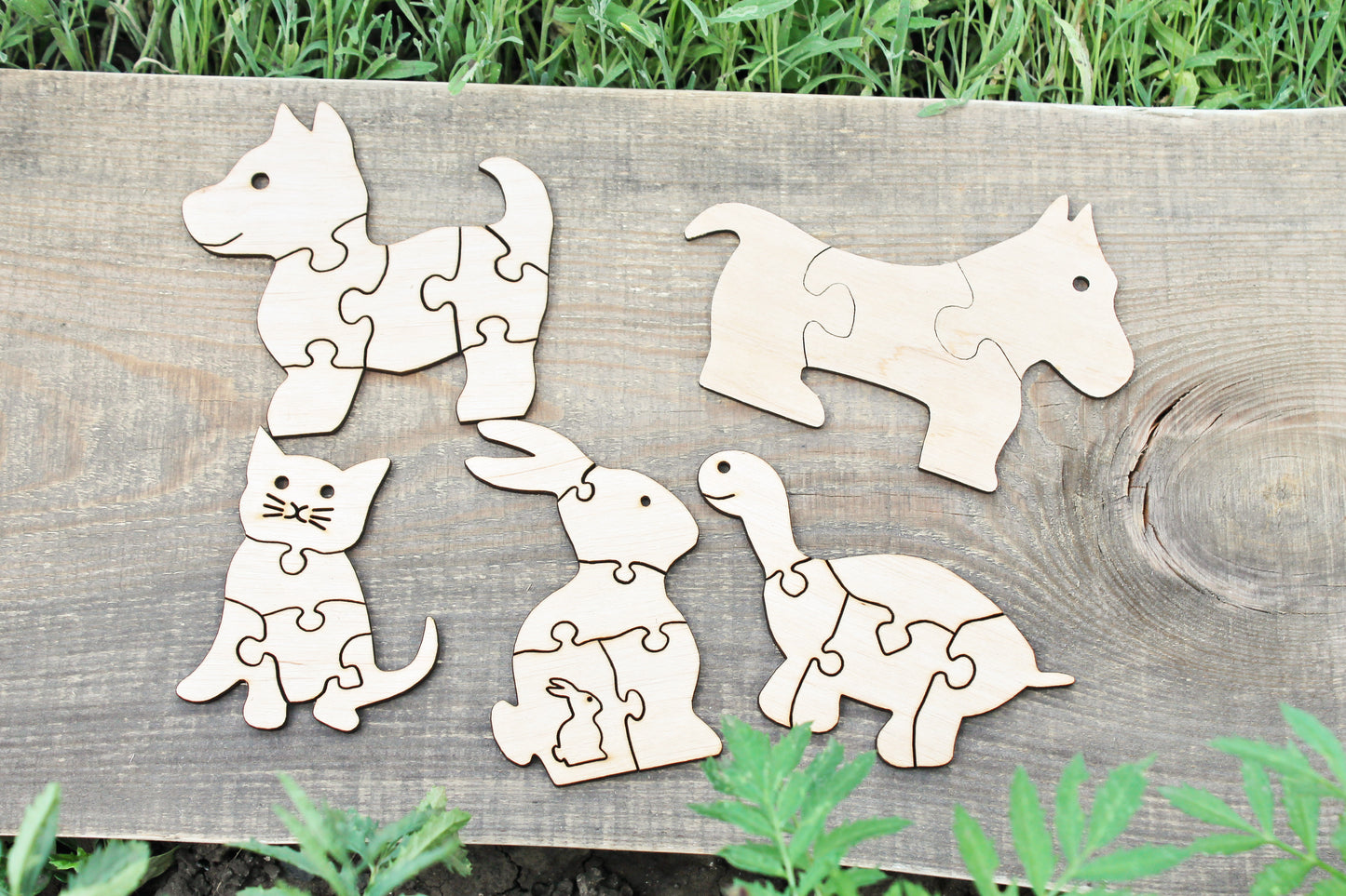 Set of 5 animals puzzle blanks - do it yourself puzzle - laser cut puzzle blank - Wooden Puzzle