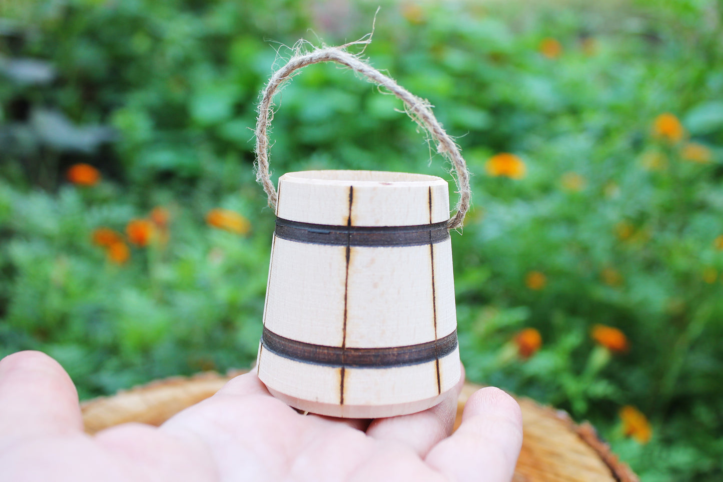 Wooden unfinished small bucket with a handle - 2.2 inch, wooden ecofriendly bucket - village house decor