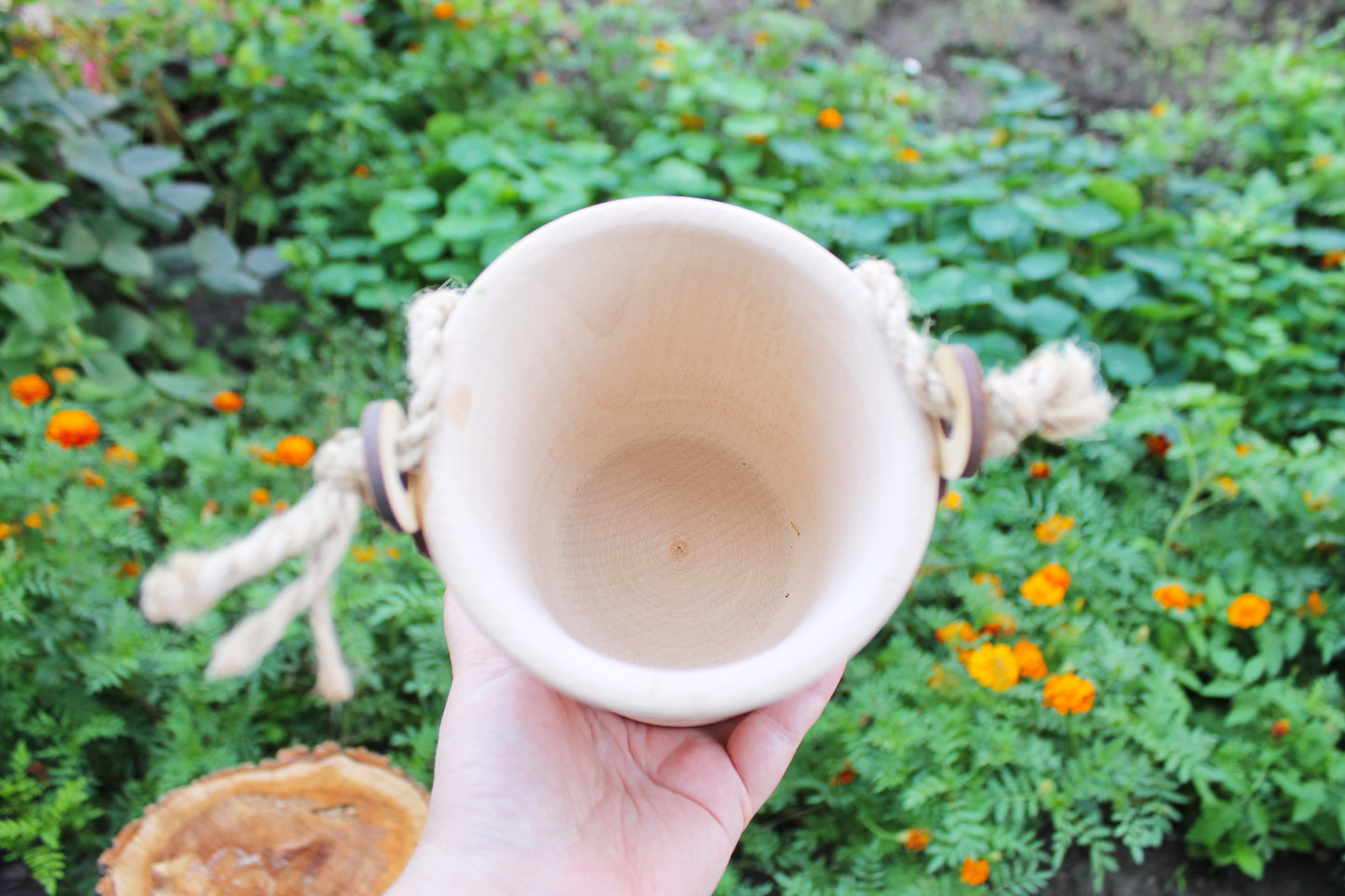 Wooden unfinished bucket with a handle - 5.1 inch, wooden ecofriendly bucket - storage, organization - office storage - village house decor