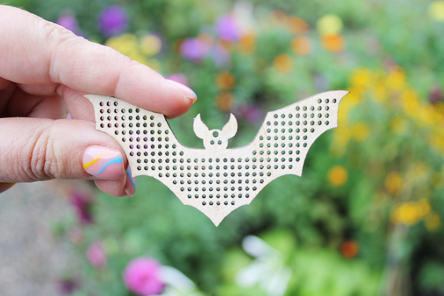 Bat- cross stitch blank - 85 mm - 3.3 inch - blank Wood for Needlecraft - wooden cross stitch blank