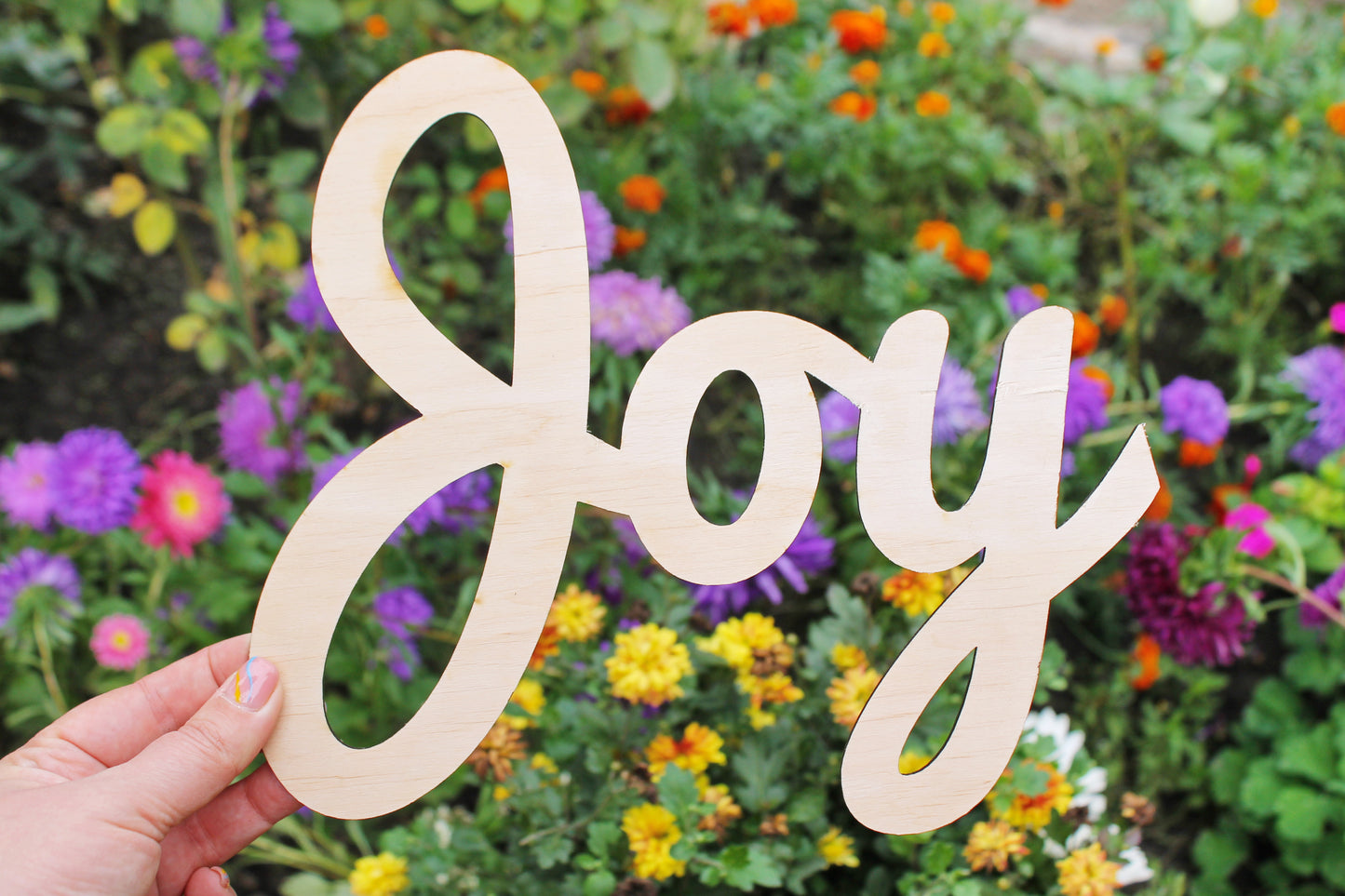 Joy inspiration word - Laser Cut inscription - unfinished blank - 9.8 inches - Home Decor - Laser cut wood