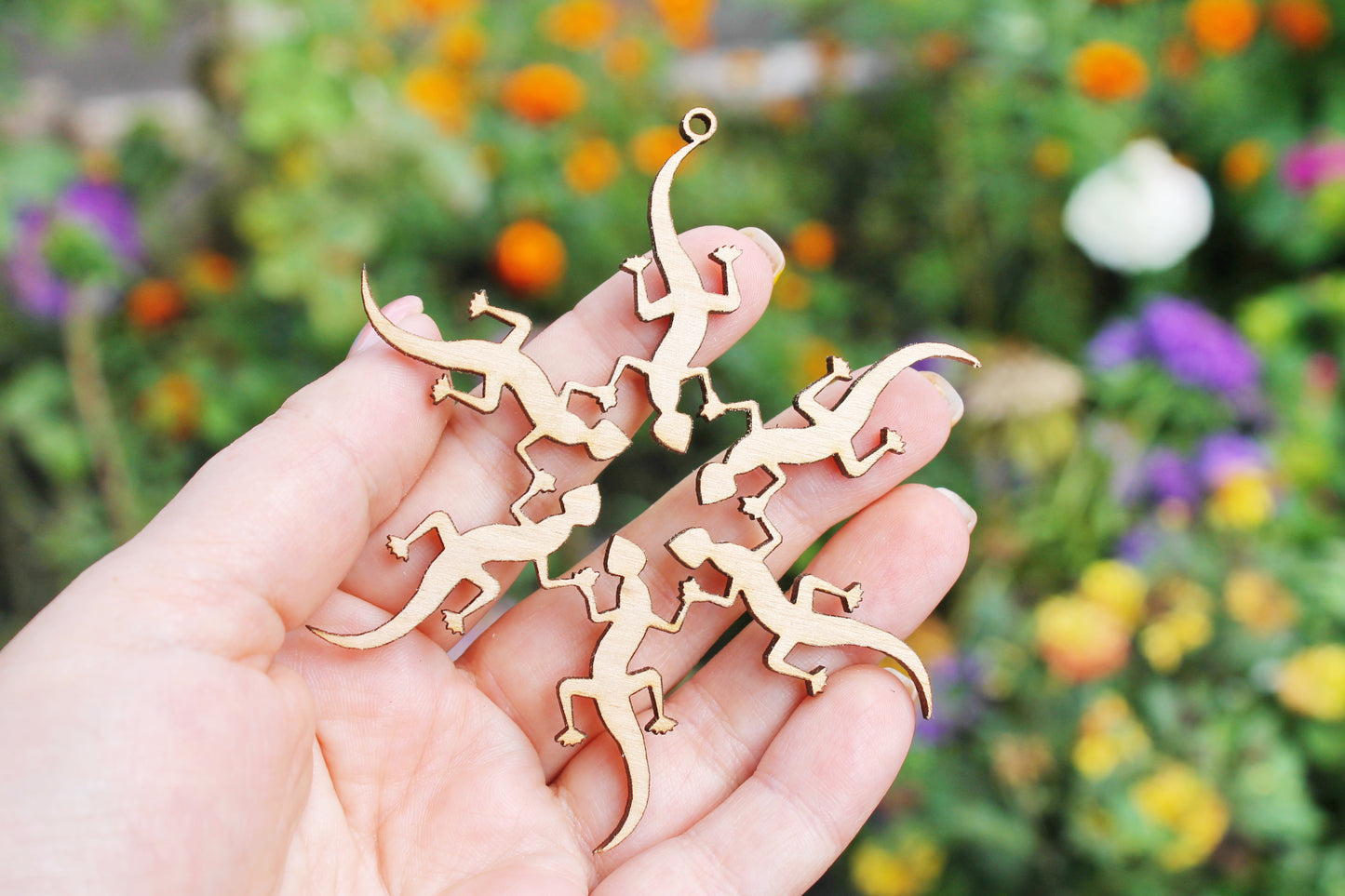 Snowflakes lizards laser cut 3.6 inches - set of two - made of high quality plywood - Christmas ornament, New Year decor, BE READY