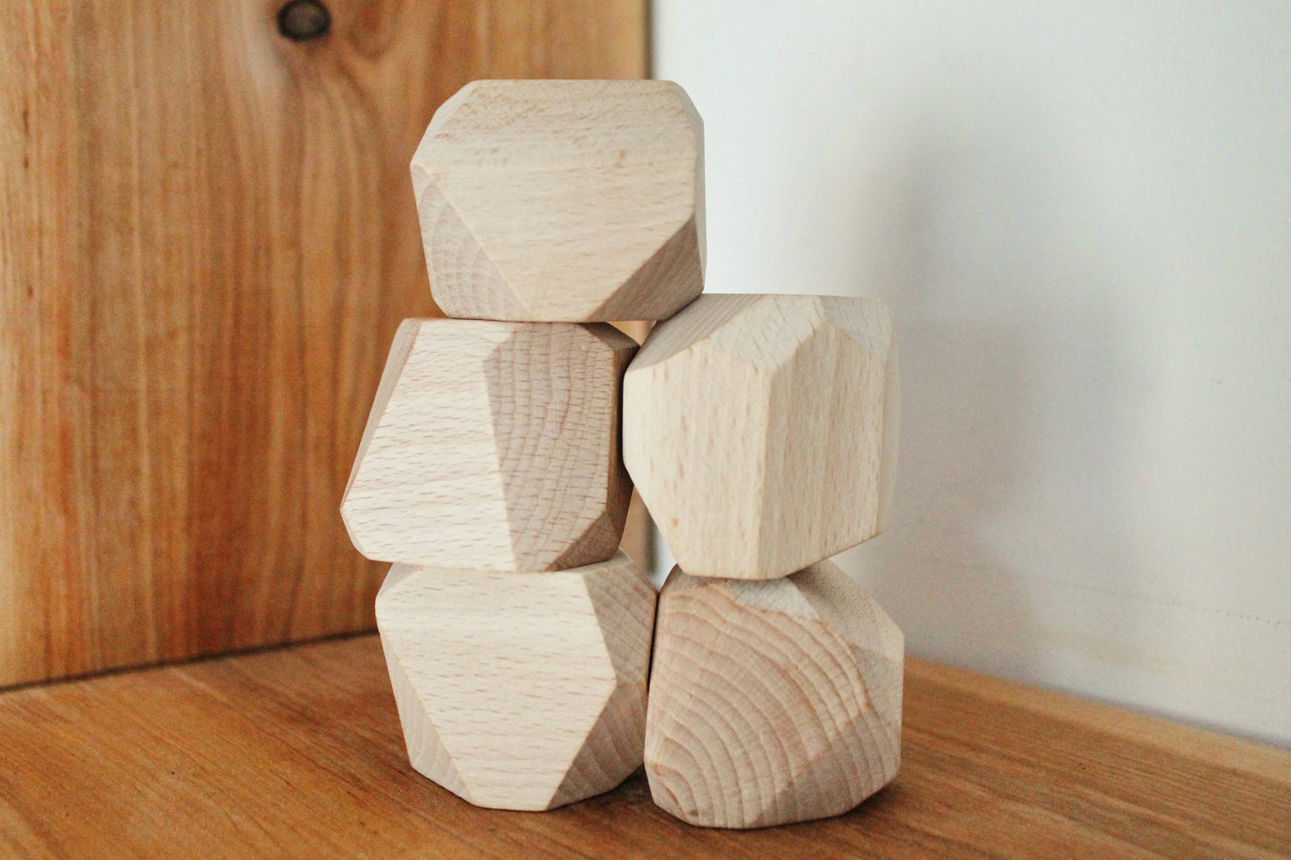Set of two Stacking Wooden Rocks 40 mm - 1.6 inches - made of beech wood - handmade wooden stone toy - eco wood