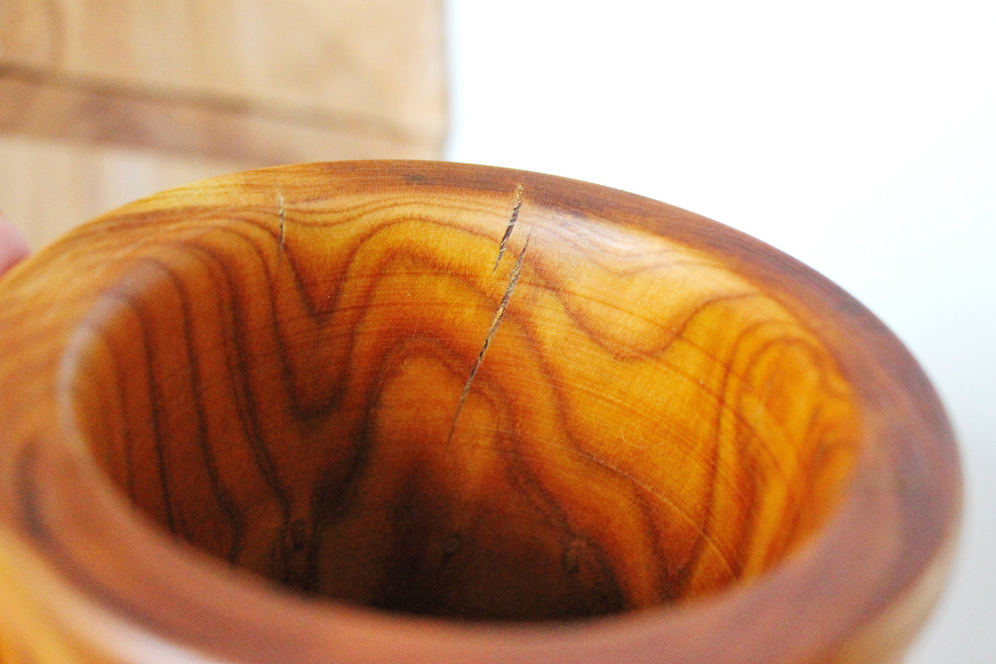 Cherry handmade vase 18 cm - decor wooden vase - made of apricot wood - covered by oil for wood to show the wood structure