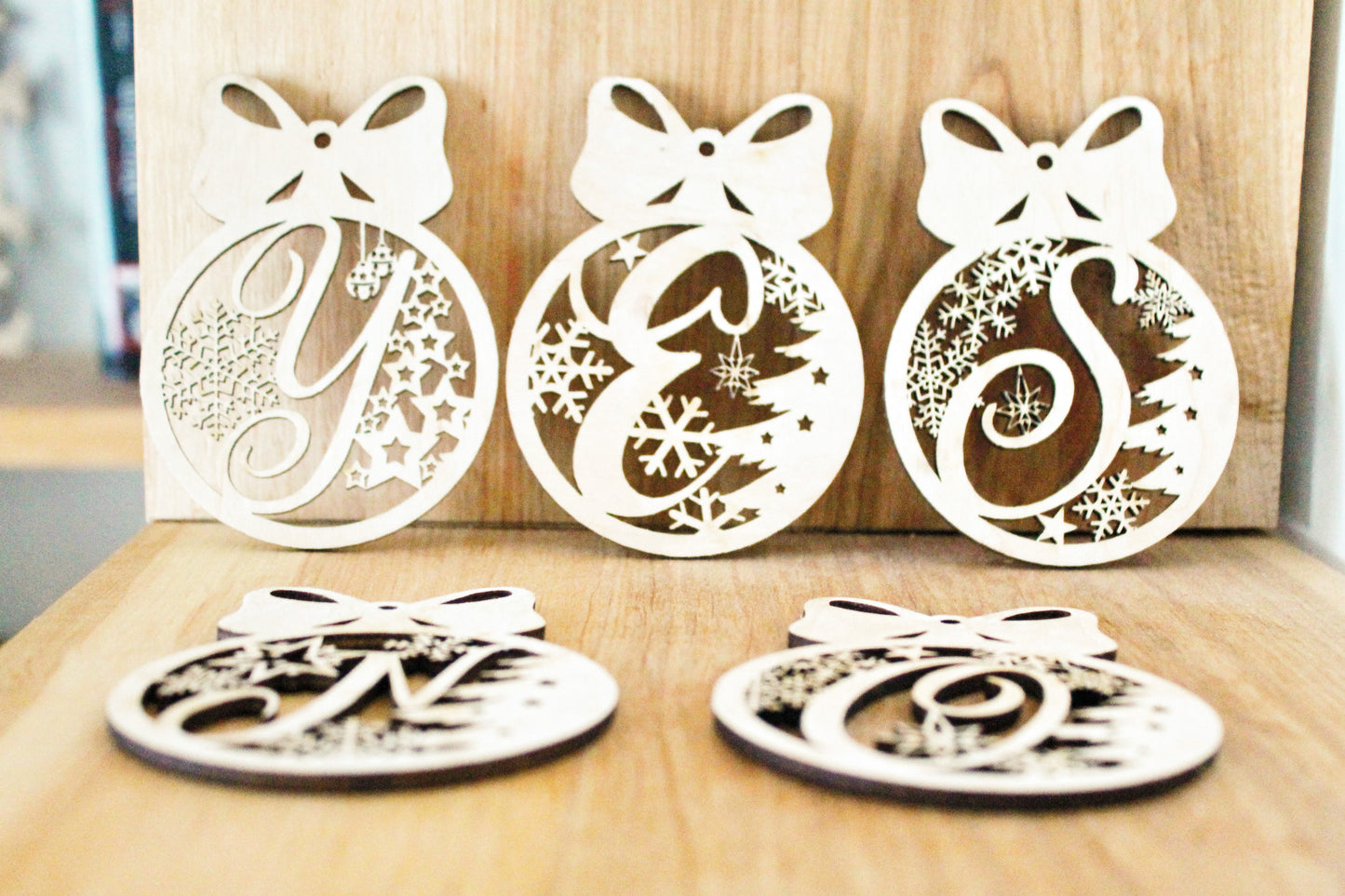 Alphabet Letter Christmas Ornaments 3.9 inch - 100 mm - laser cut Alphabet pendant - plywood set- unfinished alphabet pendant