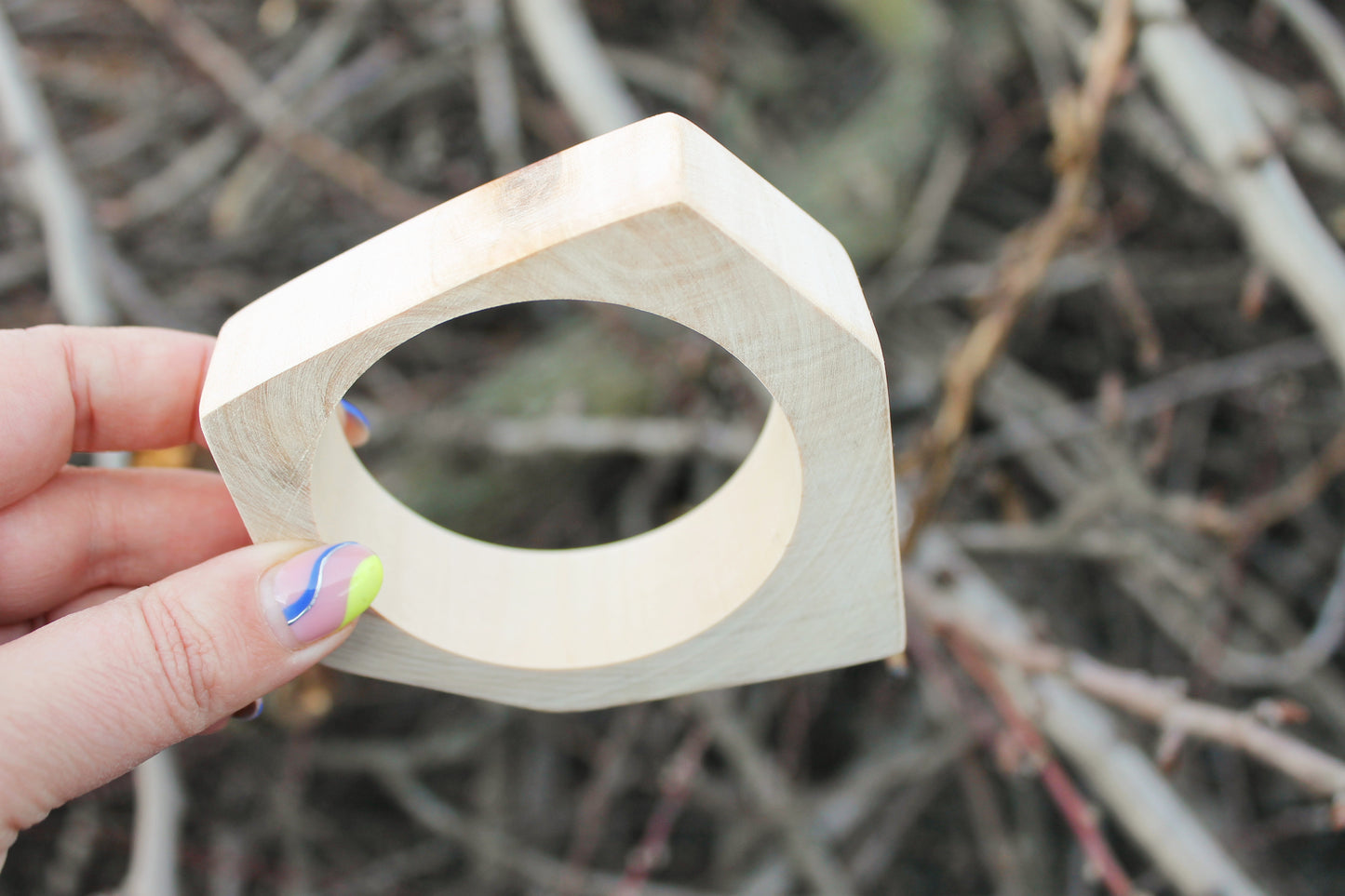 Irregular hexagon Wooden bangle unfinished - natural eco friendly -10-30 mm