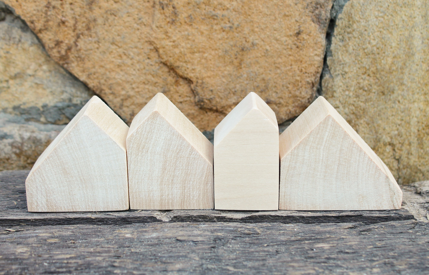 Wooden houses set of 8 solid linden wood - unpainted natural wood, DIY, wooden toys, wooden decorative houses