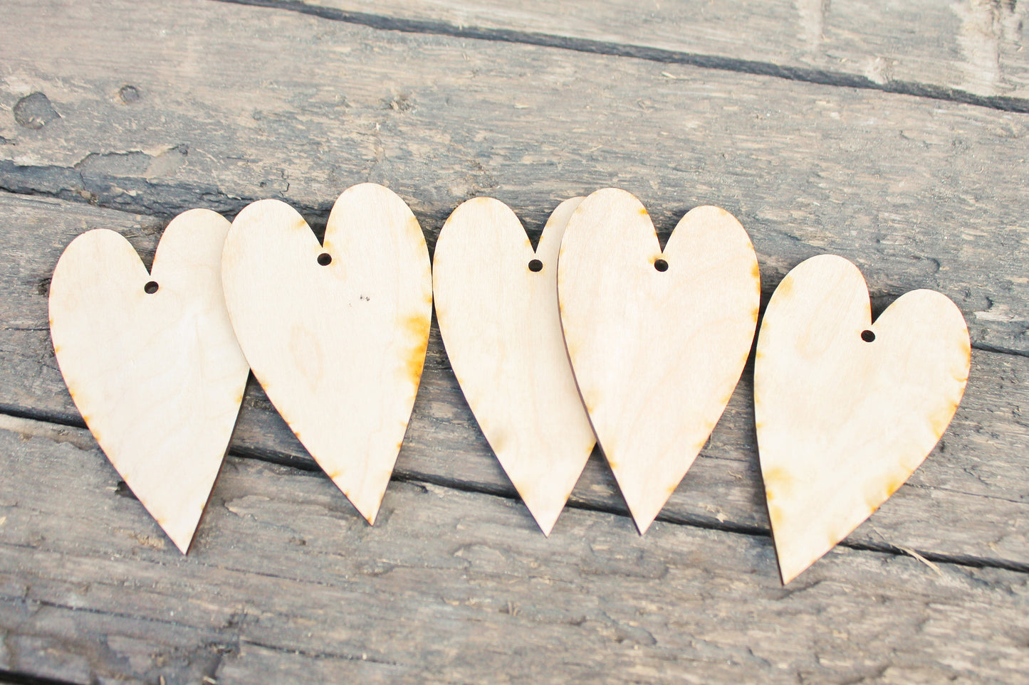 Set of 5 Wooden hearts Laser Cut - unfinished blank - 4.3 inches - Home Decor - Laser cut wood - plywood