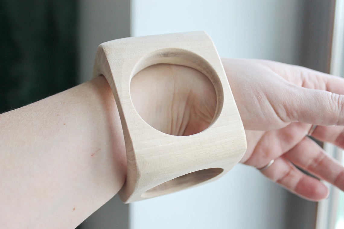 70 mm BIG Wooden square bangle unfinished with the holes on all sides, all corners are rounded - natural eco friendly