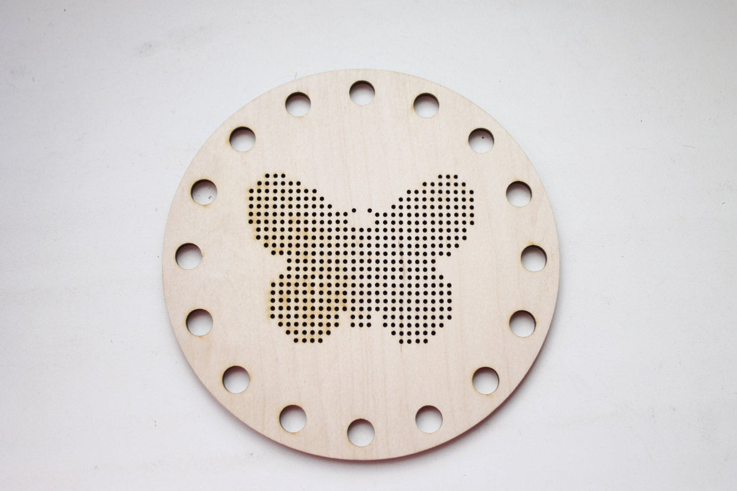 BIG Round Cross stitch blank with butterfly - cross stitch blanks Wood Needlecraft - BUTTERFLY
