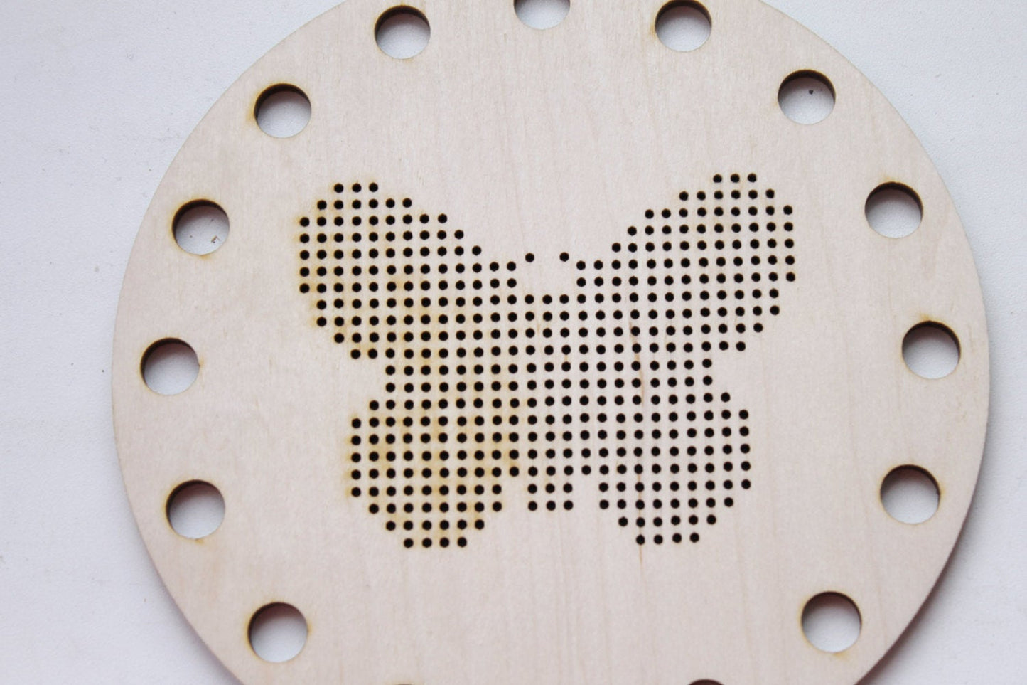 BIG Round Cross stitch blank with butterfly - cross stitch blanks Wood Needlecraft - BUTTERFLY