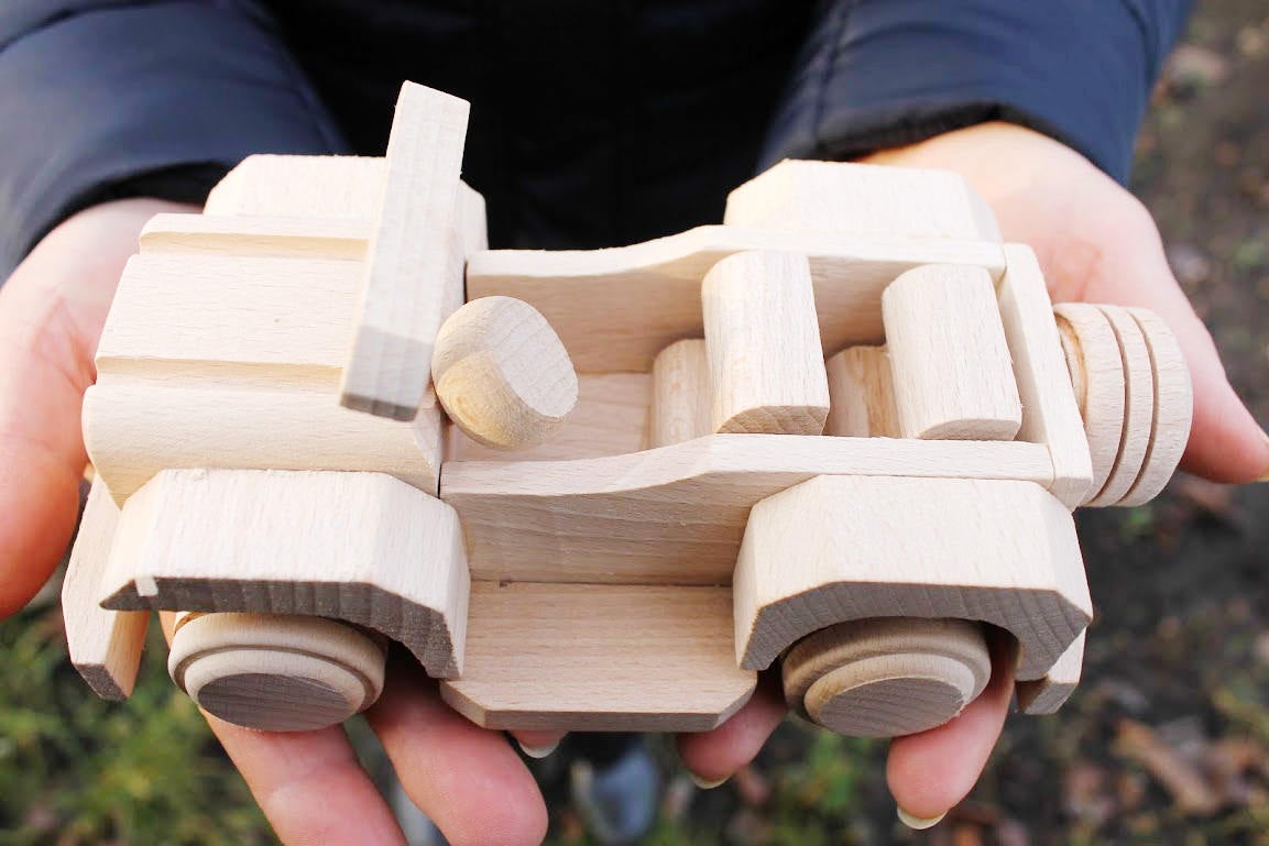 Cabriolet-car, wooden toy, made of eco friendly beech wood - 180 mm x 100 mm x 50 mm