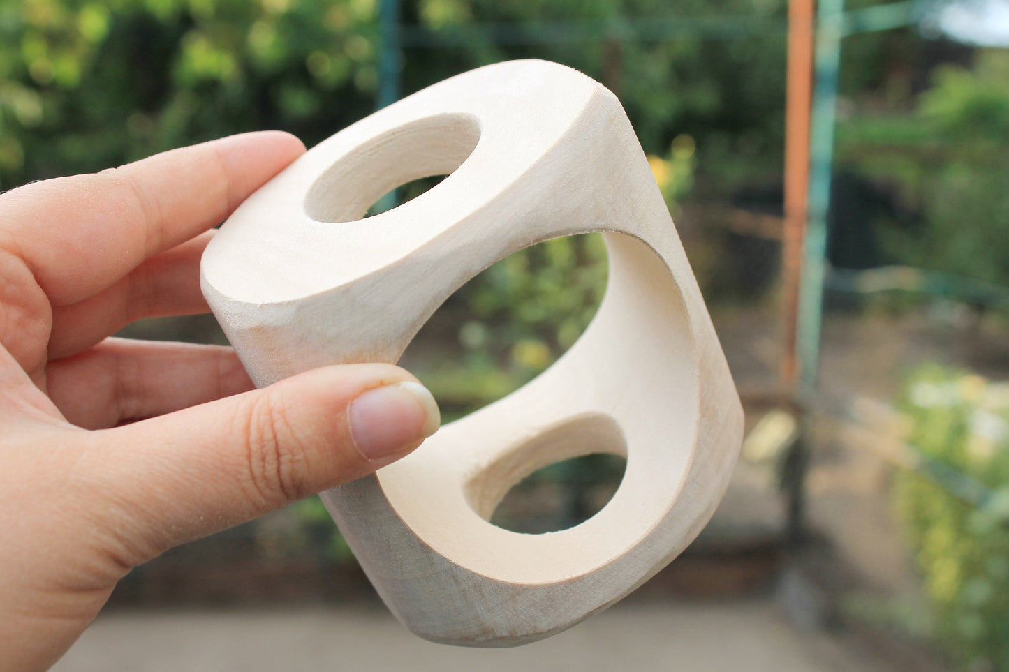 70 mm BIG Wooden bangle unfinished roundish with holes on both sides - natural eco friendly