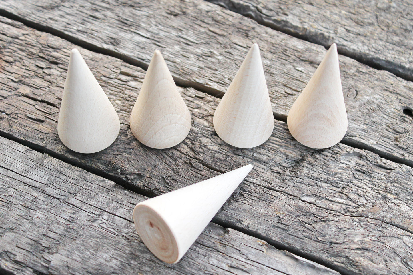 Set of 5 - Big Wooden cones 60x35 mm 5 pcs - eco friendly - CONES - without holes - beech wood