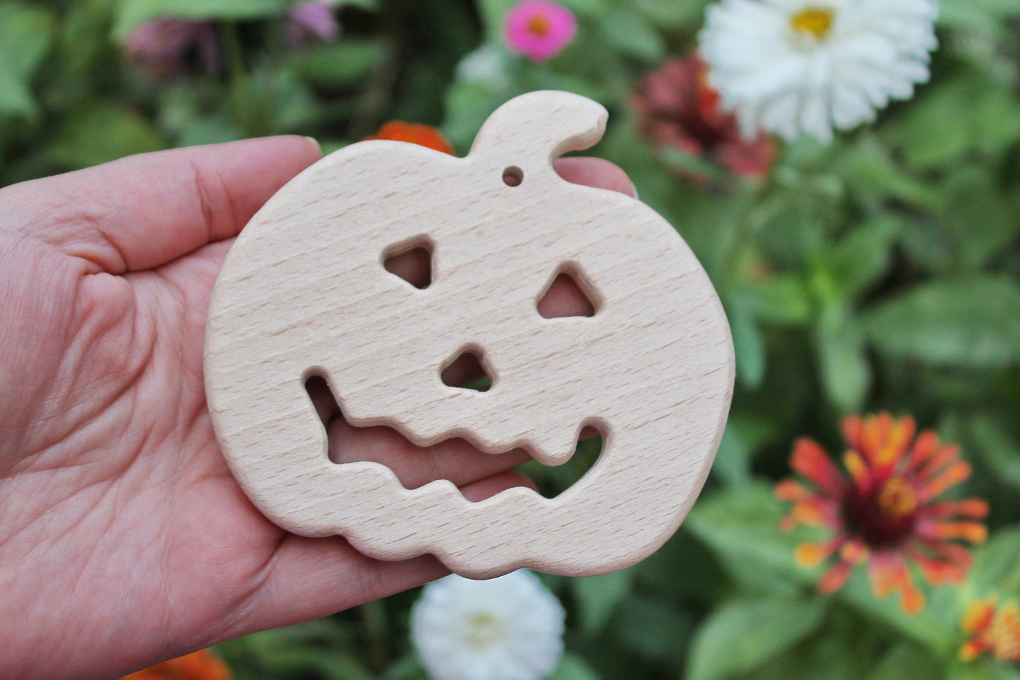 Pumpkin-teether, Halloween toy, natural, eco-friendly - Natural Wooden Toy - beech Teether - Handmade wooden teether