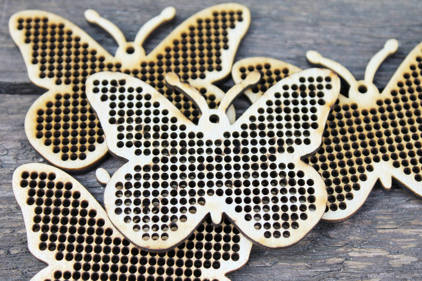 SET OF 5 - Butterfly Cross stitch pendant blank - blanks Wood Needlecraft Pendant - wooden cross stitch blank