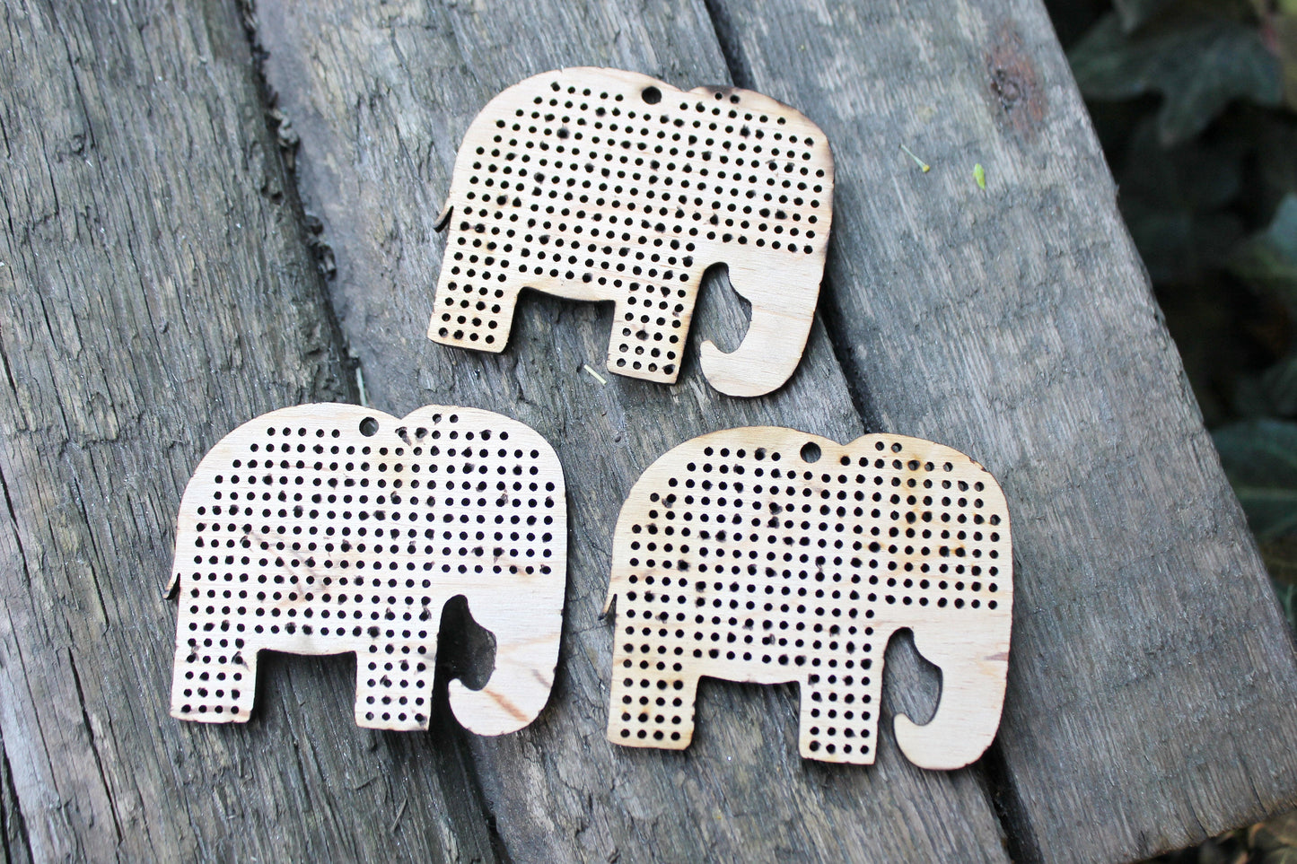 SET OF 3 - Elephant Cross stitch pendant blank - blanks Wood Needlecraft Pendant - wooden cross stitch blank ELEPHANT