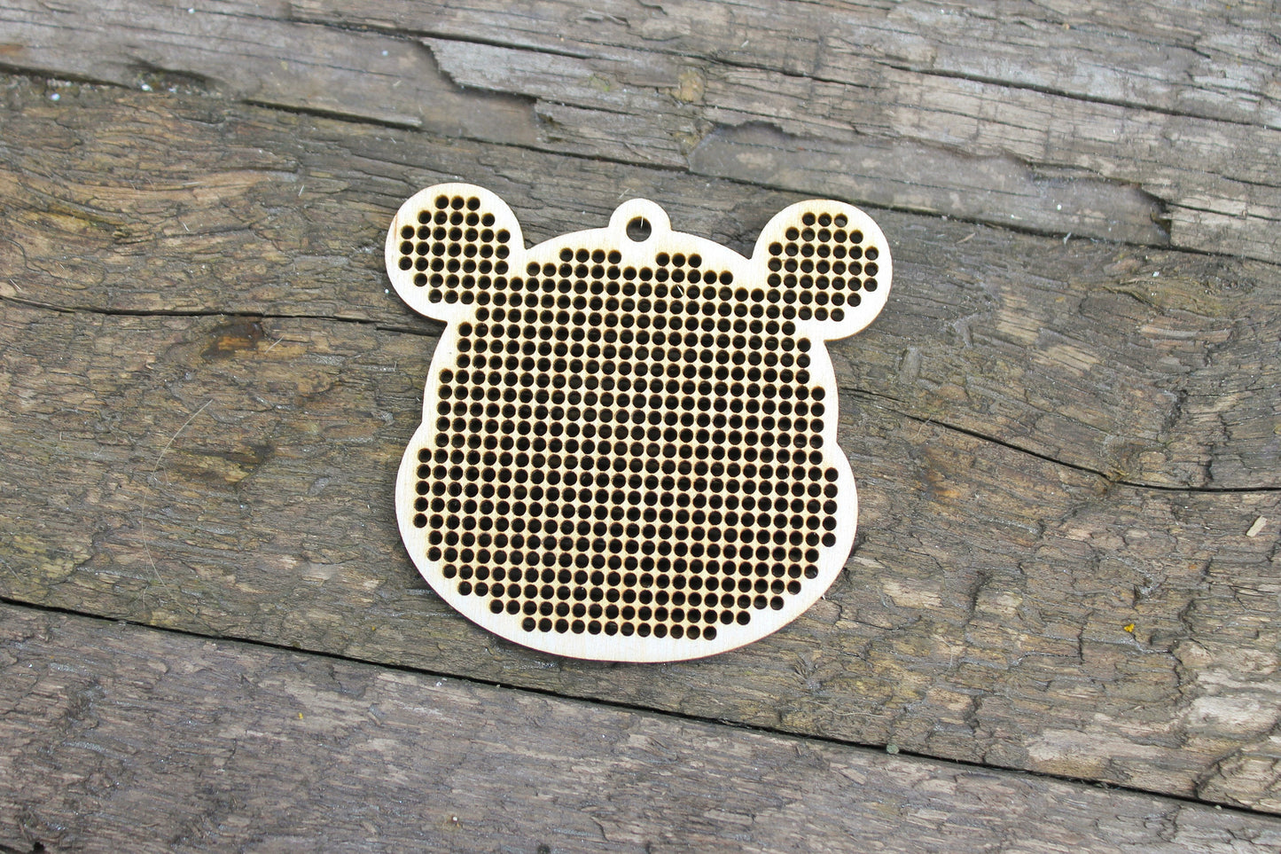 SET OF 5 - Bear Cross stitch pendant blank - blanks Wood Needlecraft Pendant - wooden cross stitch blank