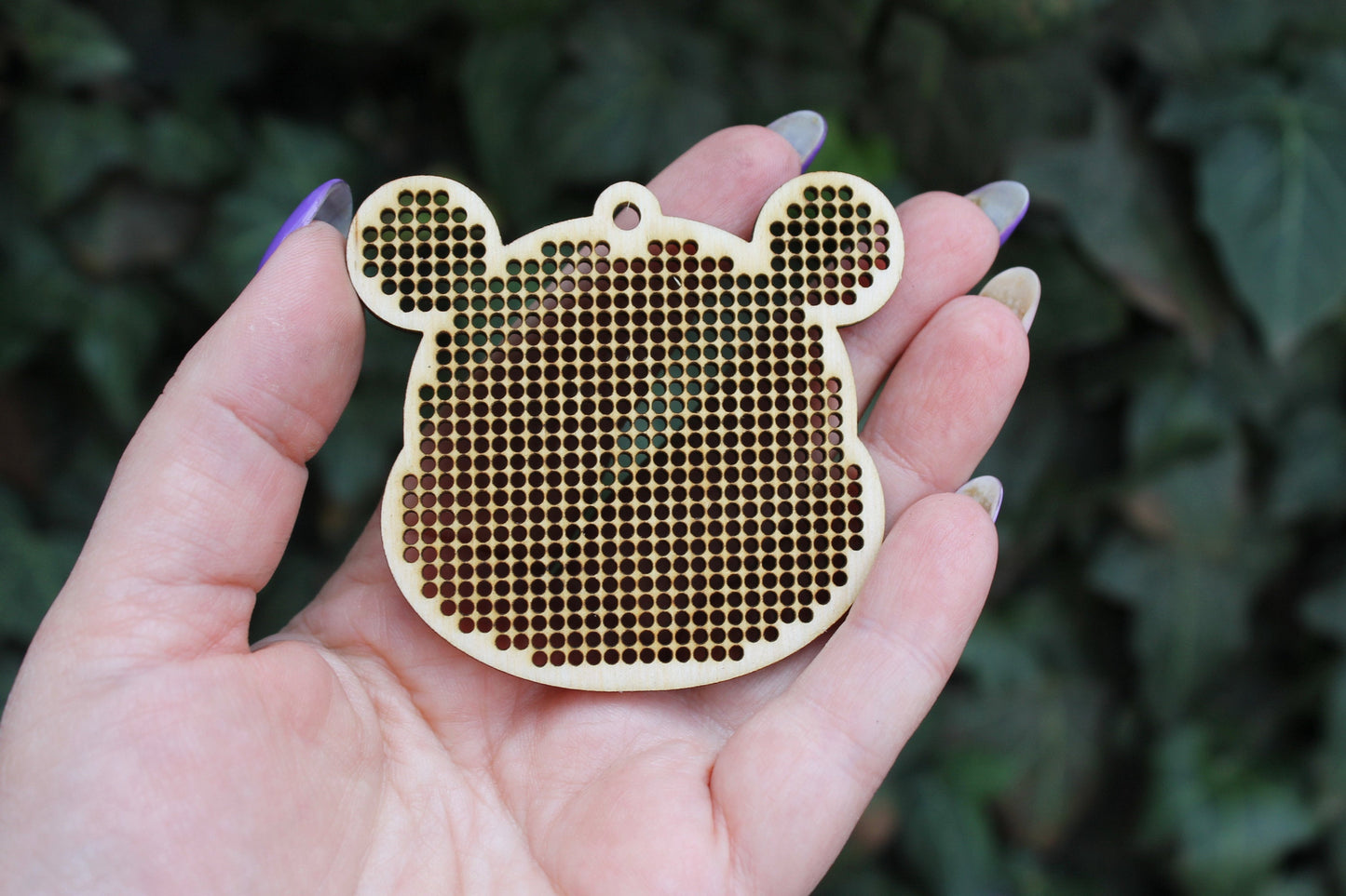 SET OF 5 - Bear Cross stitch pendant blank - blanks Wood Needlecraft Pendant - wooden cross stitch blank