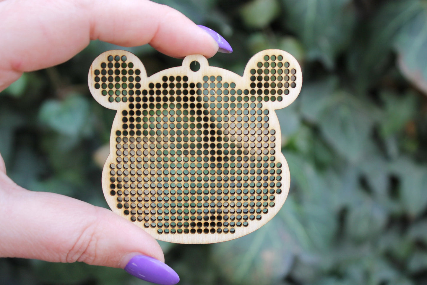 SET OF 5 - Bear Cross stitch pendant blank - blanks Wood Needlecraft Pendant - wooden cross stitch blank