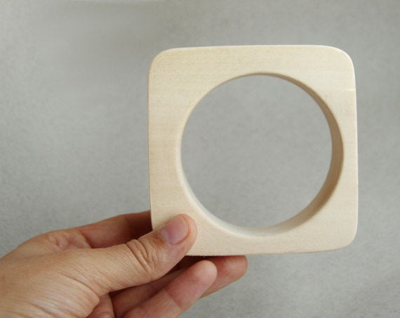 35 mm Wooden bangle unfinished square - natural eco friendly