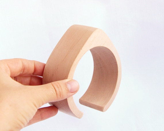 35 mm Wooden cuff unfinished drop shape - natural eco friendly