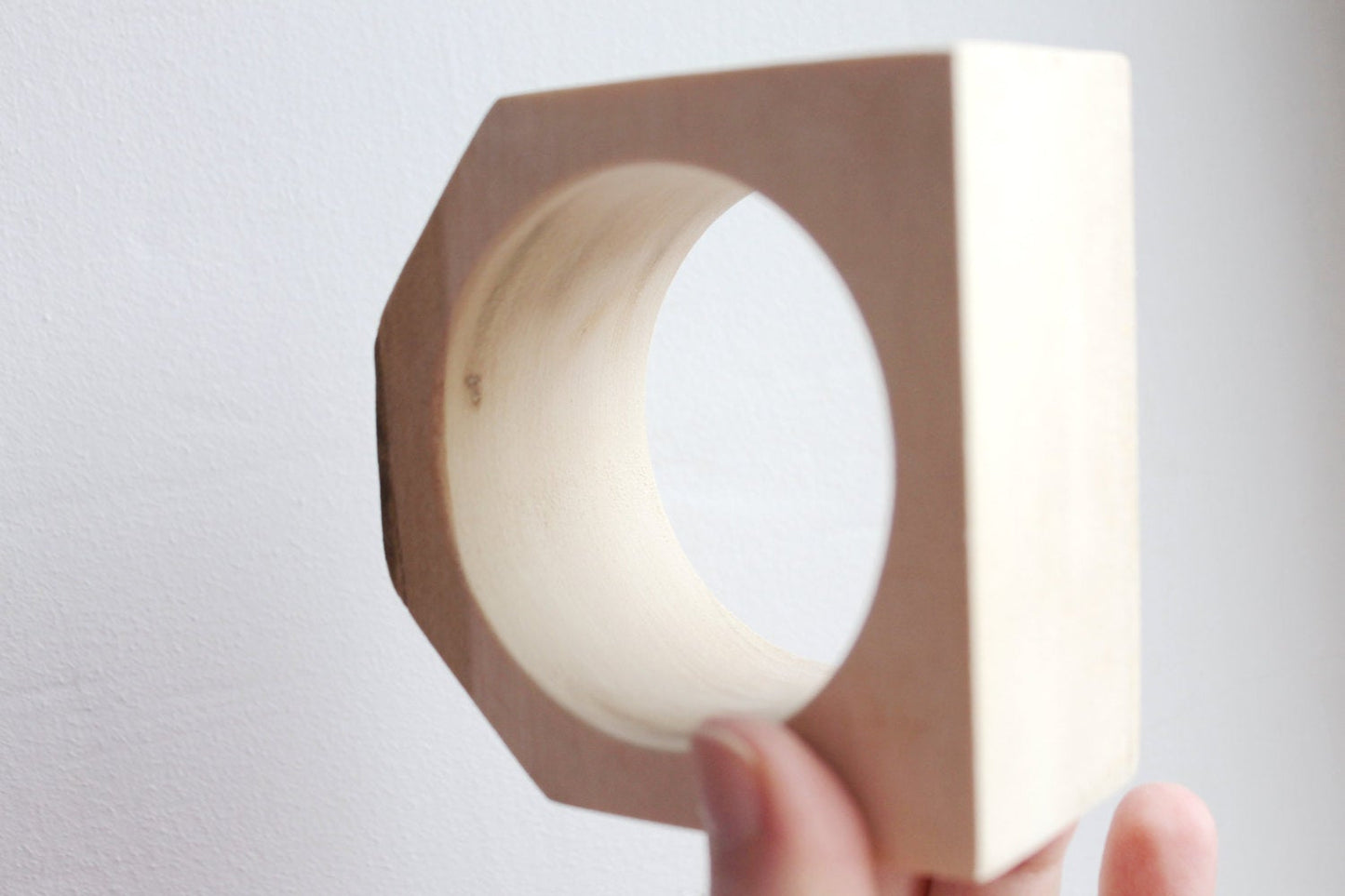 45 mm Wooden bangle unfinished hexahedral - natural eco friendly