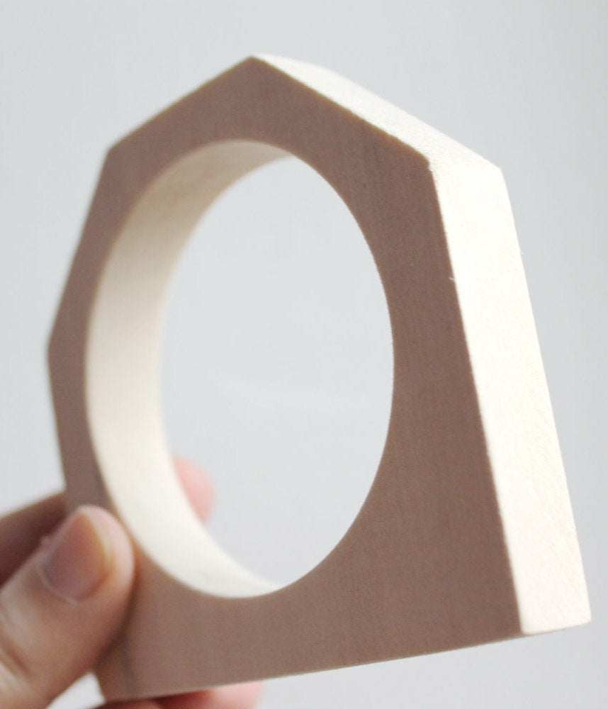 15 mm Wooden bangle unfinished hexahedral - natural eco friendly
