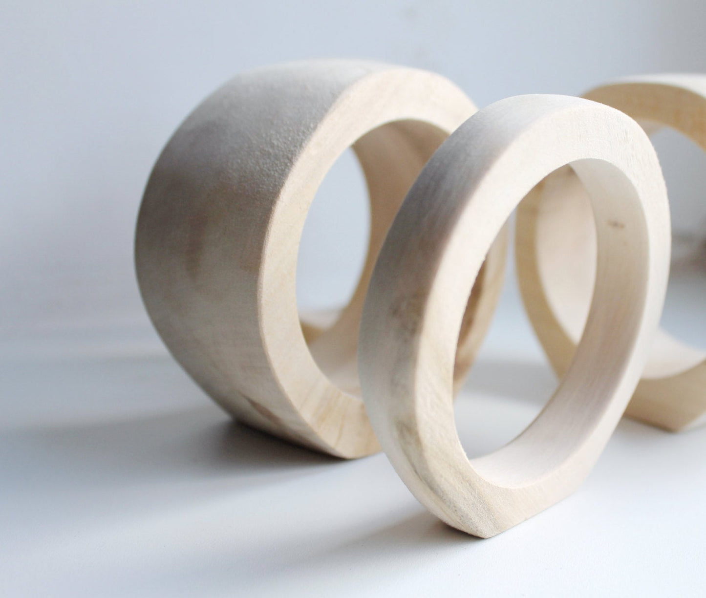 30 mm Wooden bangle unfinished round with two corners on the top - natural eco friendly