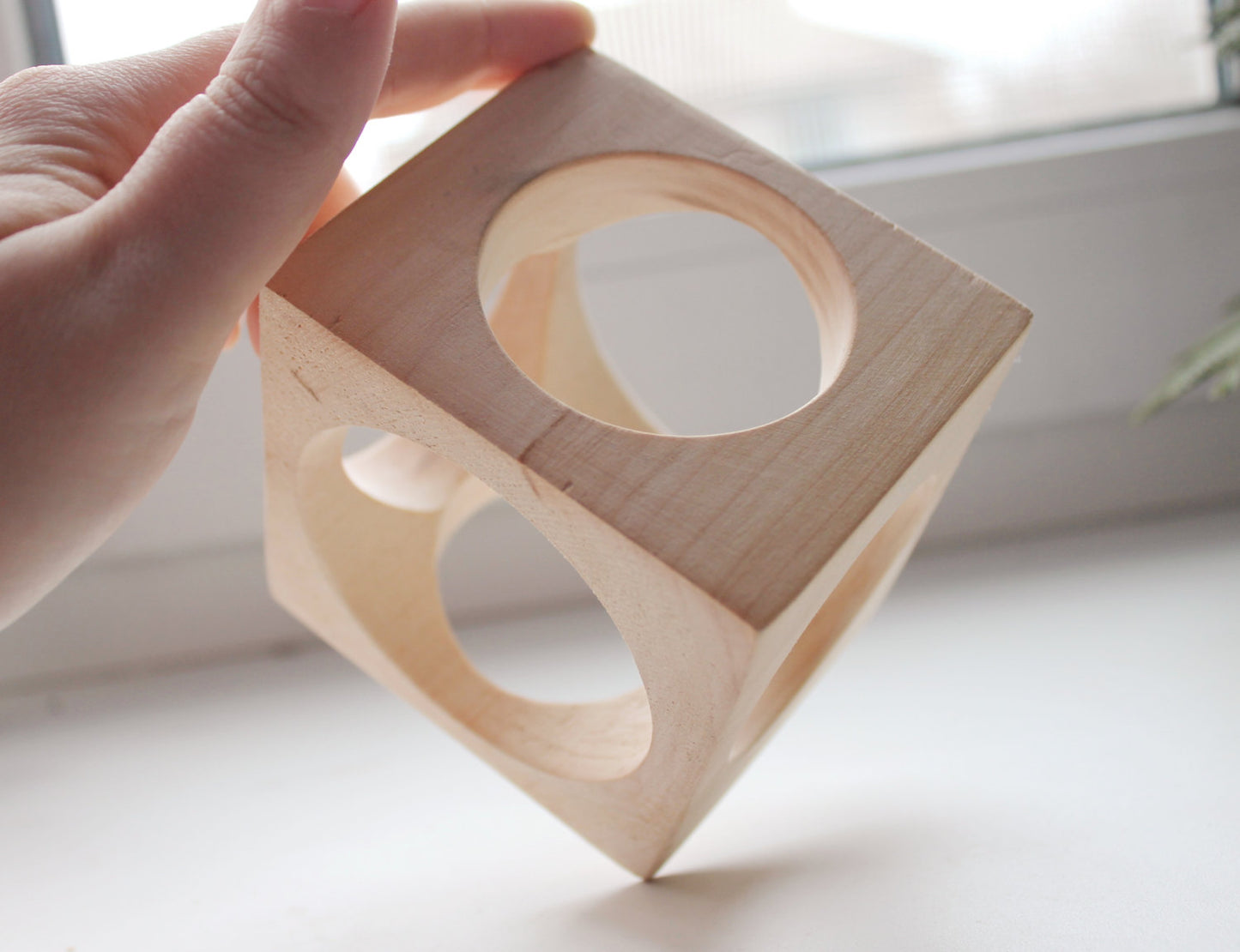 70 mm BIG Wooden square bangle unfinished with the holes on all sides- natural eco friendly