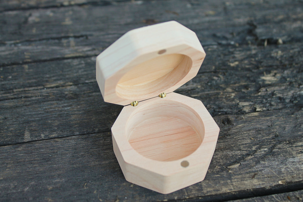 Octagon unfinished wooden wedding box 2.3 inches - 58 mm - ring wooden box - wedding jewelry box