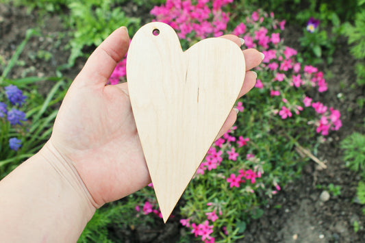 Set of 5 Wooden primitive hearts - unfinished blank - 6.1 inches - Home Decor - Laser cut wood - plywood