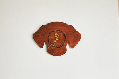 Dog Silhouette Wall Clock – Handmade Birch Plywood Decor, Mahogany Stain, Laser-Cut Gift for Pet Lovers
