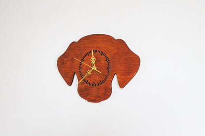 Dog Silhouette Wall Clock – Handmade Birch Plywood Decor, Mahogany Stain, Laser-Cut Gift for Pet Lovers