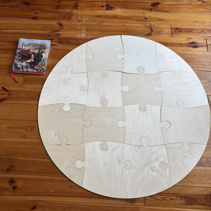 Large Wooden Round Puzzle 45"/40"/35"/30"/25" – Custom Size Birch Plywood Floor Puzzle, Giant Wooden Puzzle Pieces for Kids, Events