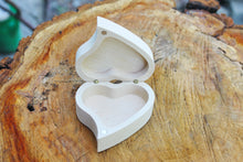 Load image into Gallery viewer, Hinged Heart-box unfinished wooden on magnets - natural wooden box - wedding heart -box - engaged heart-box
