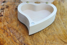 Load image into Gallery viewer, Hinged Heart-box unfinished wooden on magnets - natural wooden box - wedding heart -box - engaged heart-box
