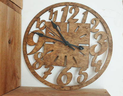 Wooden clock - chestnat color - 320 mm - 12.6 inches - light and ready to ship - handmade clock - Silent clock mechanism